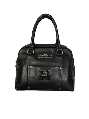 MY FLAT IN LONDON Black Pebbled Leather Dome Satchel Bag -Brighton